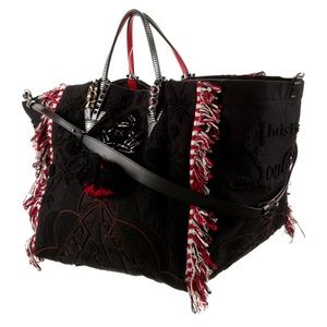 Christian Louboutin Portugaba Lmt Edition Woven Tote Fringe Black Leather Trim